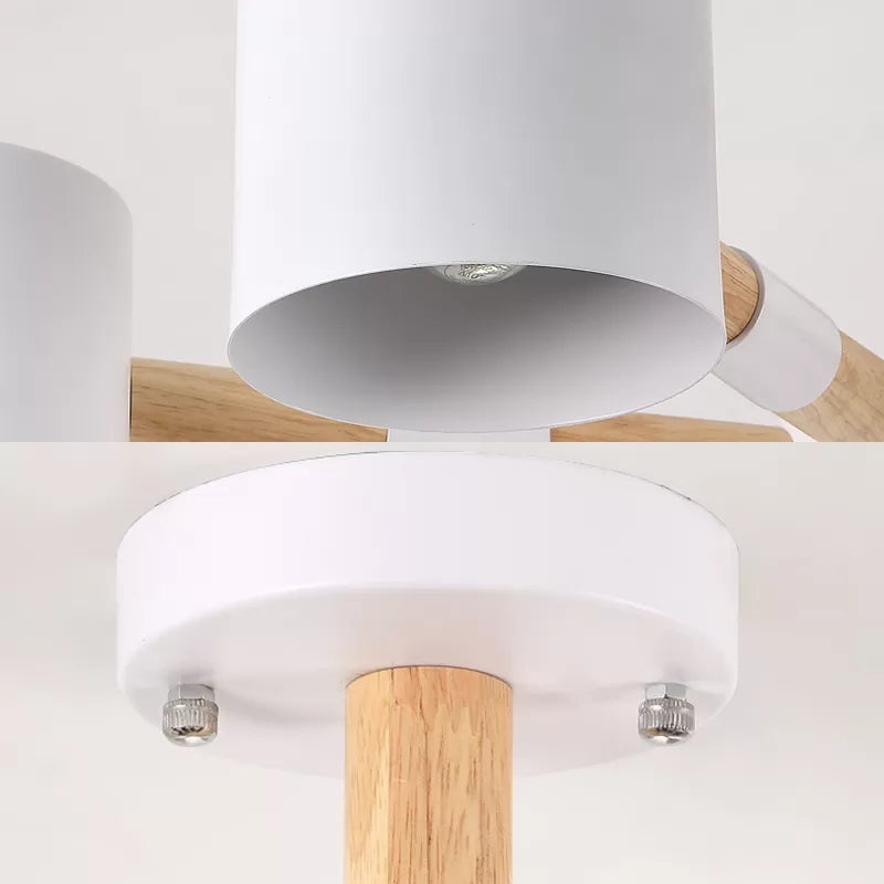 Cylinder Shade Hotel Hanging Light Metal & Wood 6 Heads Nordic Chandelier Clearhalo 'Ceiling Lights' 'Chandeliers' Lighting' options 53685
