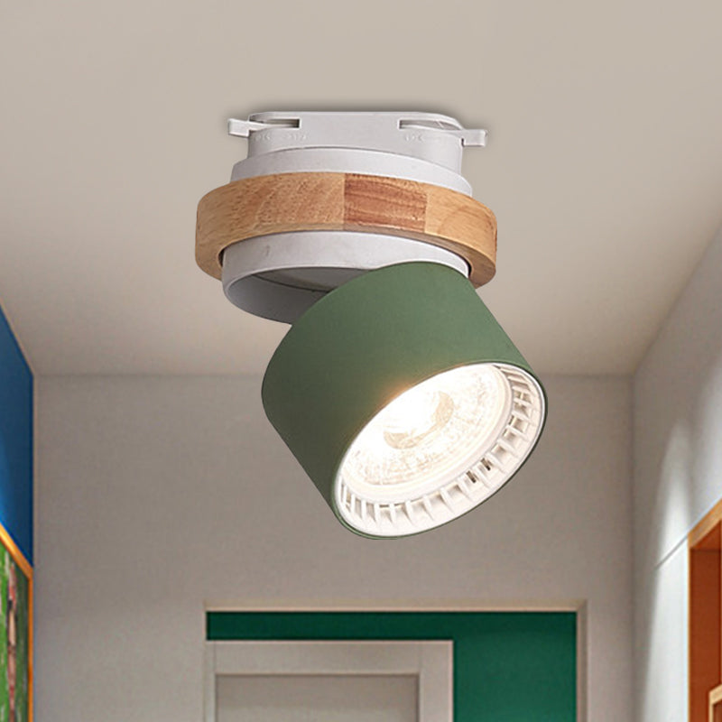 Metallic Cylindrical Flush Lighting Modern Macaron Style LED Adjustable Ceiling Flush Mount in Grey/Green/White Green Clearhalo 'Ceiling Lights' 'Close To Ceiling Lights' 'Close to ceiling' 'Flush mount' Lighting' 536880