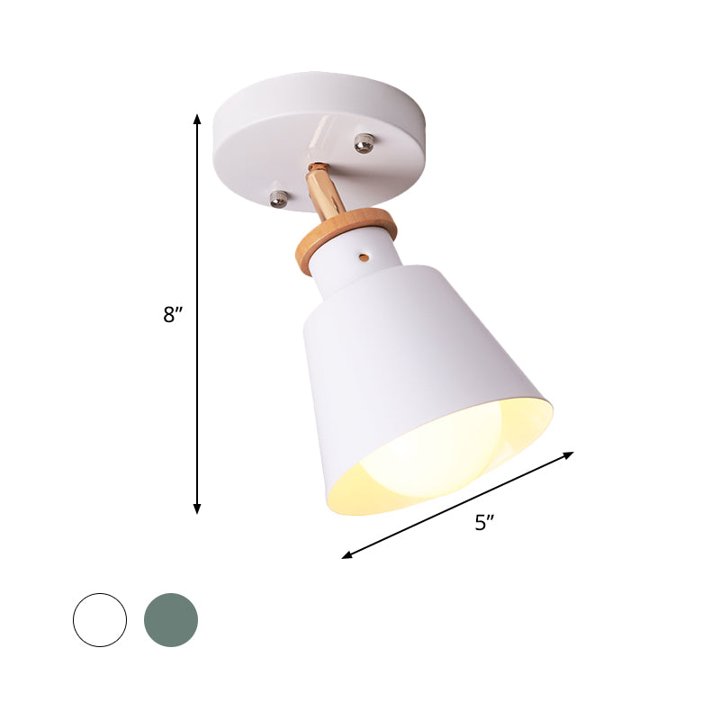 Conical Flush Lighting Fixture Minimalist Iron 1 Bulb Semi Flush Ceiling Lamp in White/Green with Adjustable Rod Clearhalo 'Ceiling Lights' 'Close To Ceiling Lights' 'Close to ceiling' 'Semi-flushmount' Lighting' 536892