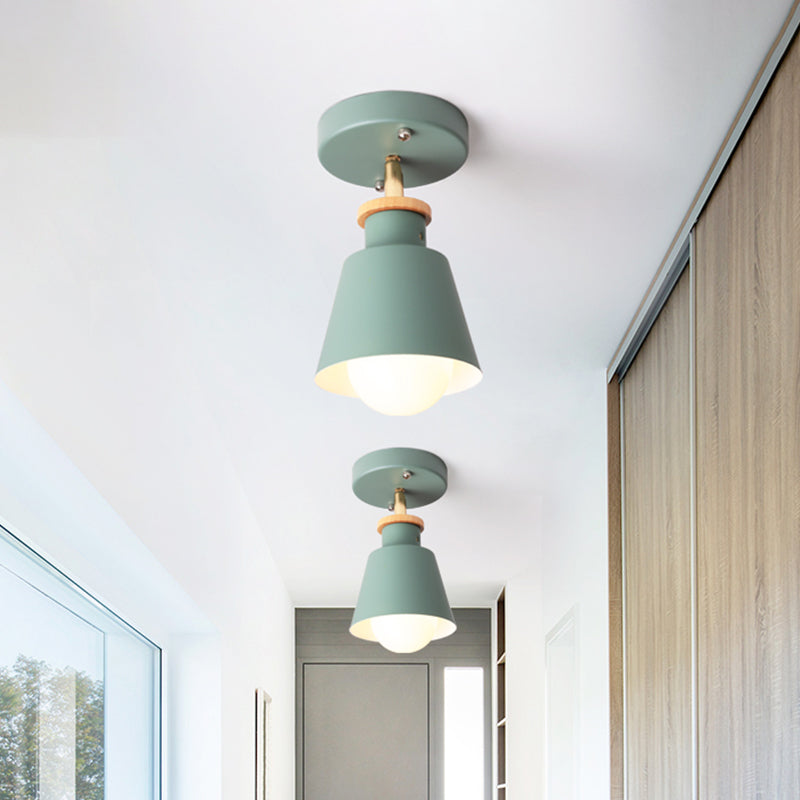 Conical Flush Lighting Fixture Minimalist Iron 1 Bulb Semi Flush Ceiling Lamp in White/Green with Adjustable Rod Clearhalo 'Ceiling Lights' 'Close To Ceiling Lights' 'Close to ceiling' 'Semi-flushmount' Lighting' 536894