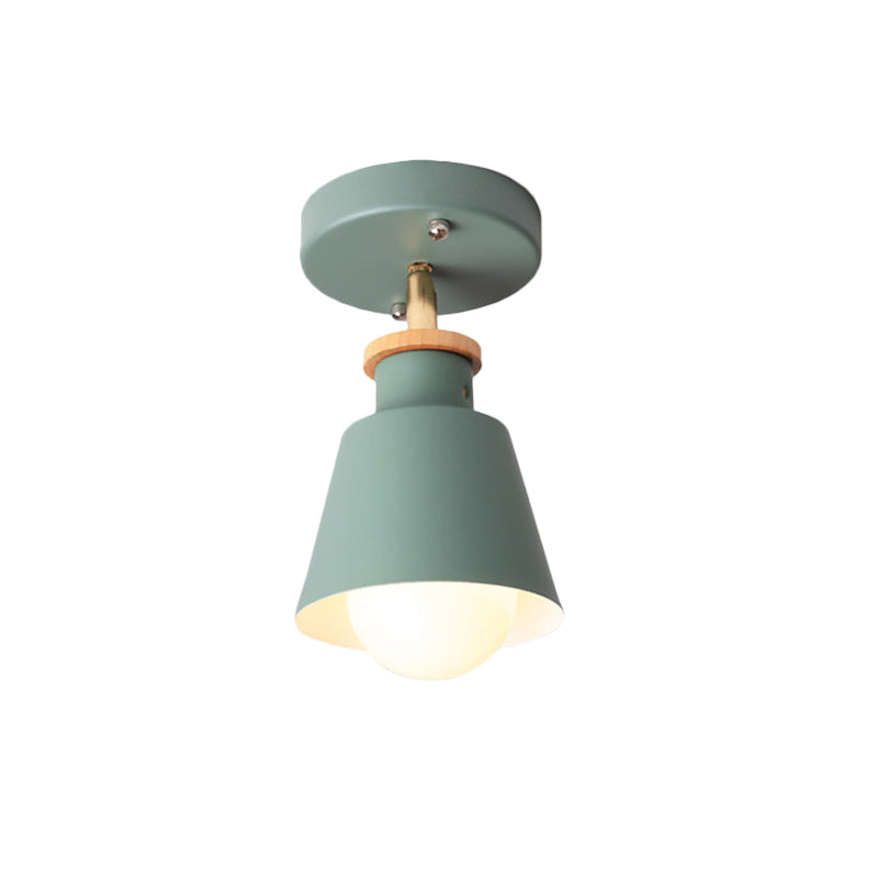 Conical Flush Lighting Fixture Minimalist Iron 1 Bulb Semi Flush Ceiling Lamp in White/Green with Adjustable Rod Clearhalo 'Ceiling Lights' 'Close To Ceiling Lights' 'Close to ceiling' 'Semi-flushmount' Lighting' 536895