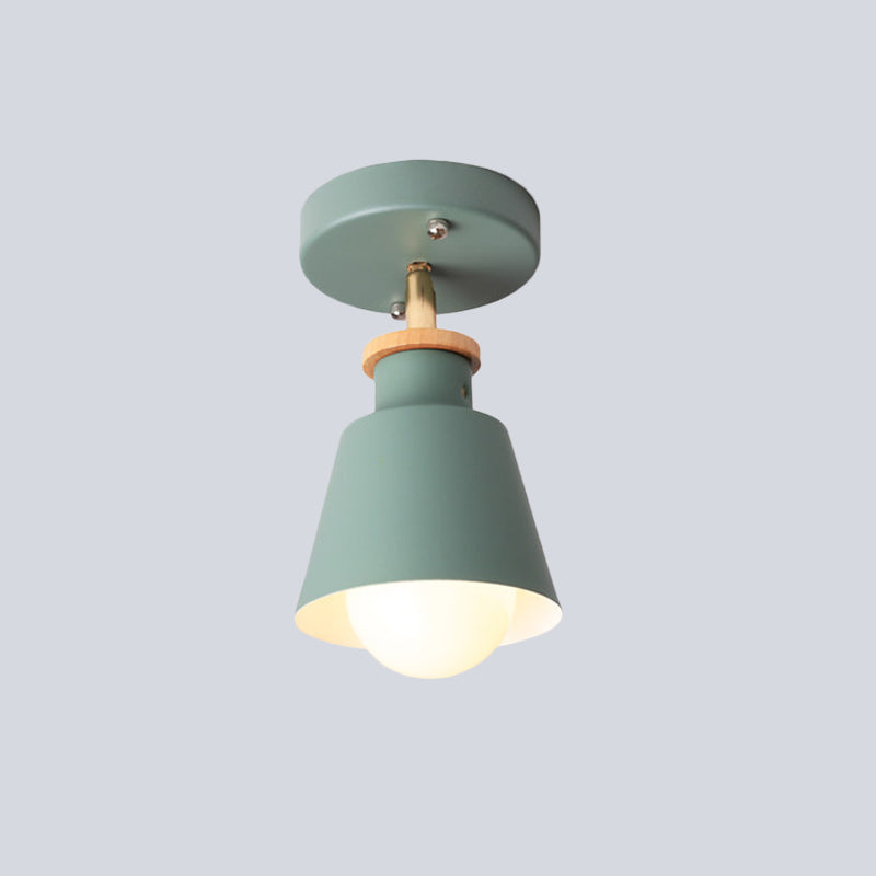 Conical Flush Lighting Fixture Minimalist Iron 1 Bulb Semi Flush Ceiling Lamp in White/Green with Adjustable Rod Clearhalo 'Ceiling Lights' 'Close To Ceiling Lights' 'Close to ceiling' 'Semi-flushmount' Lighting' 536896