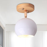 White/Green Ball Flush Mounted Light Simple 1-Bulb Adjustable Semi Ceiling Flush Mount with Round Wood Canopy Clearhalo 'Ceiling Lights' 'Close To Ceiling Lights' 'Close to ceiling' 'Semi-flushmount' Lighting' 536898