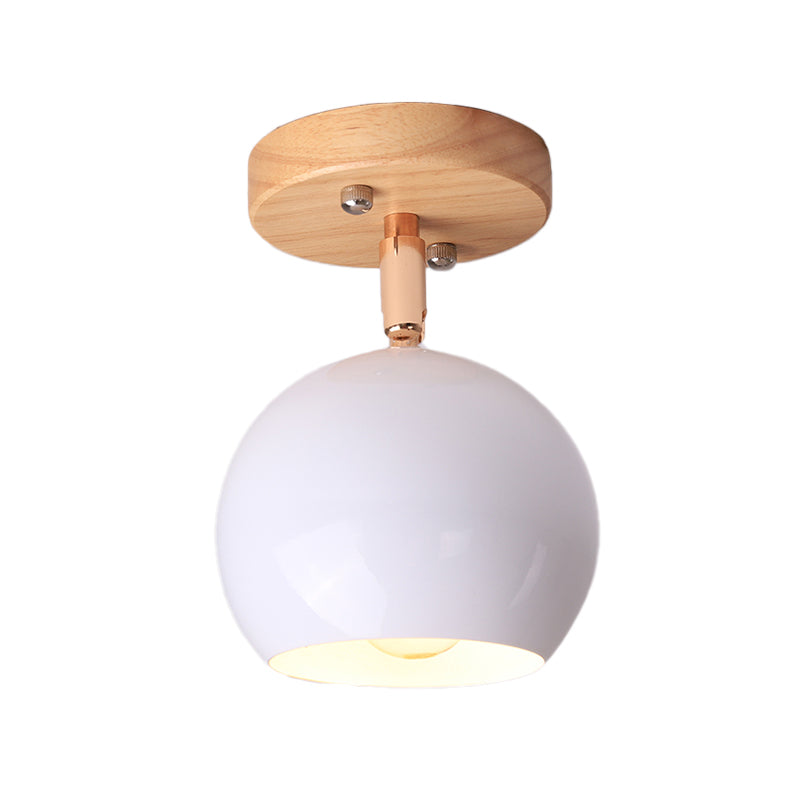 White/Green Ball Flush Mounted Light Simple 1-Bulb Adjustable Semi Ceiling Flush Mount with Round Wood Canopy Clearhalo 'Ceiling Lights' 'Close To Ceiling Lights' 'Close to ceiling' 'Semi-flushmount' Lighting' 536899