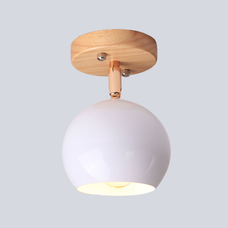 White/Green Ball Flush Mounted Light Simple 1-Bulb Adjustable Semi Ceiling Flush Mount with Round Wood Canopy Clearhalo 'Ceiling Lights' 'Close To Ceiling Lights' 'Close to ceiling' 'Semi-flushmount' Lighting' 536900