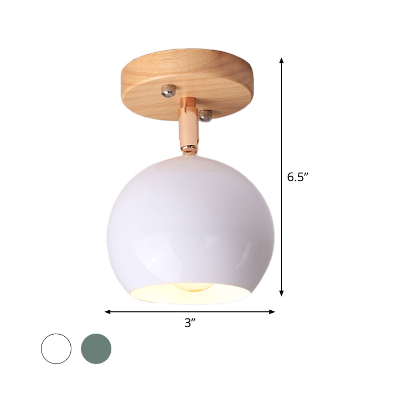 White/Green Ball Flush Mounted Light Simple 1-Bulb Adjustable Semi Ceiling Flush Mount with Round Wood Canopy Clearhalo 'Ceiling Lights' 'Close To Ceiling Lights' 'Close to ceiling' 'Semi-flushmount' Lighting' 536901