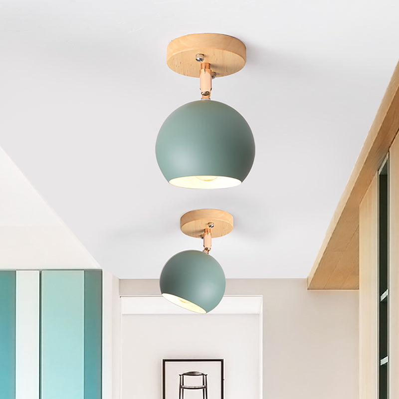 White/Green Ball Flush Mounted Light Simple 1-Bulb Adjustable Semi Ceiling Flush Mount with Round Wood Canopy Clearhalo 'Ceiling Lights' 'Close To Ceiling Lights' 'Close to ceiling' 'Semi-flushmount' Lighting' 536903