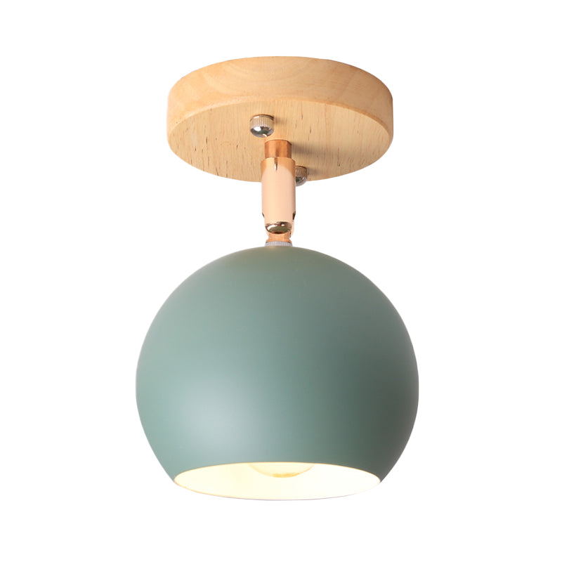 White/Green Ball Flush Mounted Light Simple 1-Bulb Adjustable Semi Ceiling Flush Mount with Round Wood Canopy Clearhalo 'Ceiling Lights' 'Close To Ceiling Lights' 'Close to ceiling' 'Semi-flushmount' Lighting' 536904