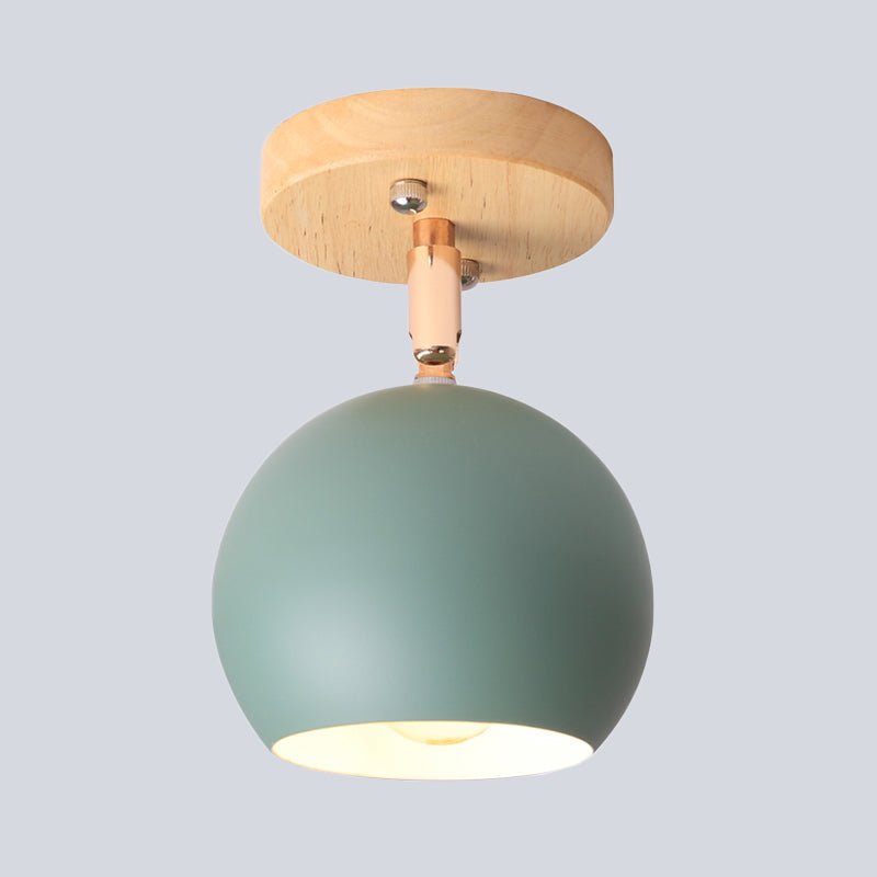 White/Green Ball Flush Mounted Light Simple 1-Bulb Adjustable Semi Ceiling Flush Mount with Round Wood Canopy Clearhalo 'Ceiling Lights' 'Close To Ceiling Lights' 'Close to ceiling' 'Semi-flushmount' Lighting' 536905