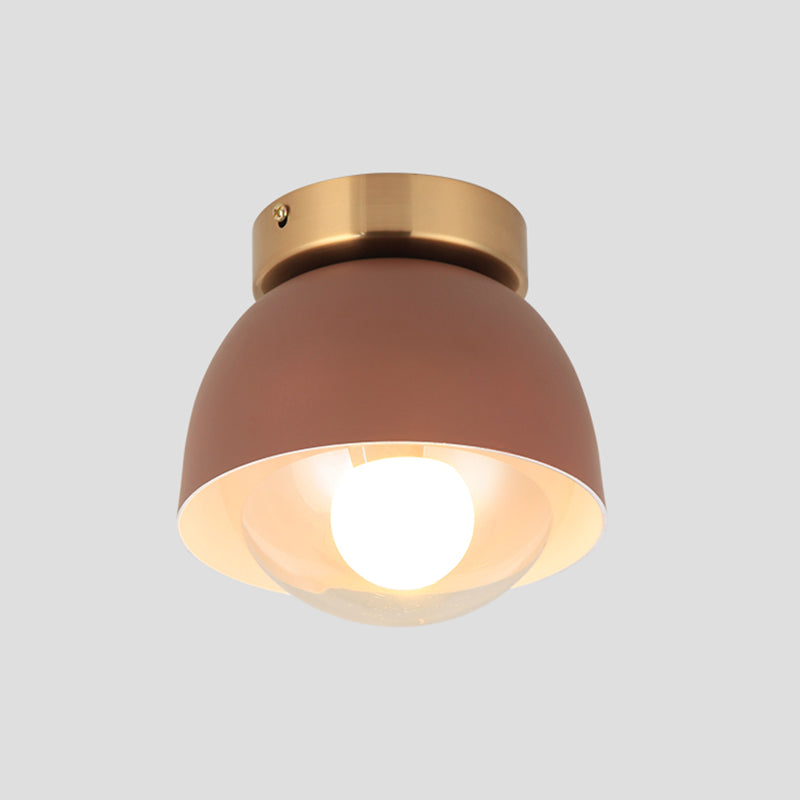 Contemporary 1 Head Flush Lighting with Iron Shade Coffee Dome Flush Mount Ceiling Lamp Clearhalo 'Ceiling Lights' 'Close To Ceiling Lights' 'Close to ceiling' 'Flush mount' Lighting' 536909