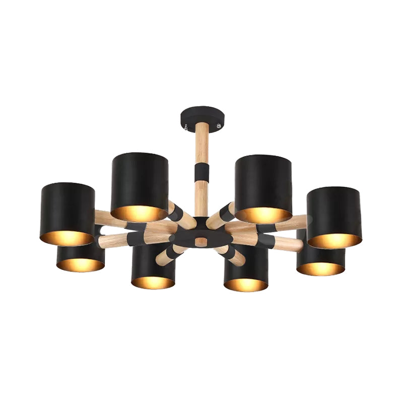Snowflake Hanging Light with Drum Shade Macaron Wood Chandelier for Living Room Clearhalo 'Ceiling Lights' 'Chandeliers' Lighting' options 53692