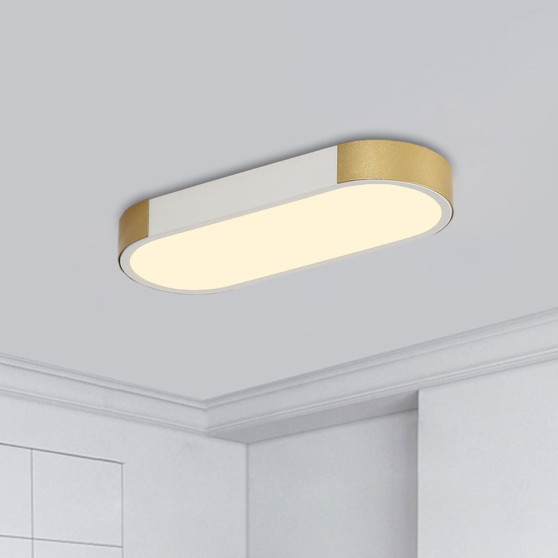 Rectangular Corridor Ceiling Flush Mount Metallic LED Modern Flushmount Lighting in White and Gold/Black and Gold White-Gold Clearhalo 'Ceiling Lights' 'Close To Ceiling Lights' 'Close to ceiling' 'Flush mount' Lighting' 536928