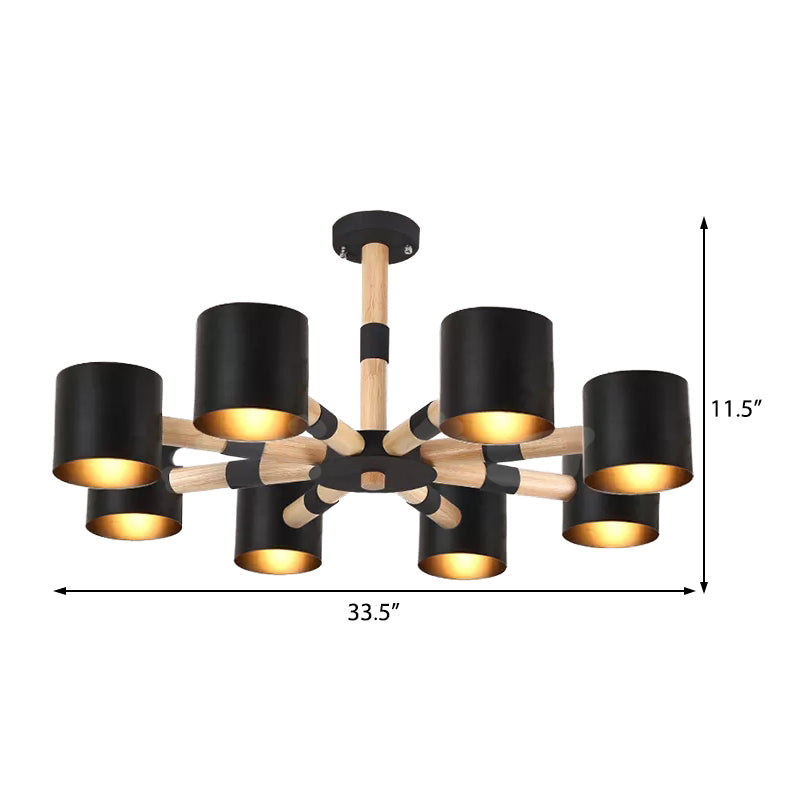Snowflake Hanging Light with Drum Shade Macaron Wood Chandelier for Living Room Clearhalo 'Ceiling Lights' 'Chandeliers' Lighting' options 53693