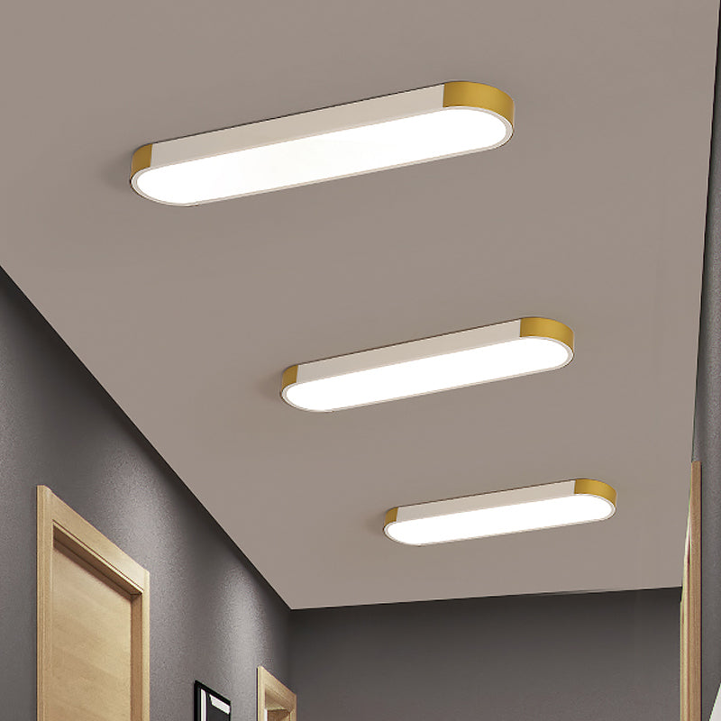 Minimalism LED Flush Light Fixture with Metal Shade White and Gold/Black and Gold Slim Rectangle Flush Mounted Lamp White-Gold Clearhalo 'Ceiling Lights' 'Close To Ceiling Lights' 'Close to ceiling' 'Flush mount' Lighting' 536937