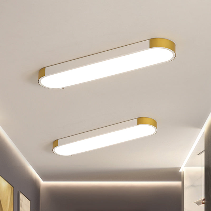 Minimalism LED Flush Light Fixture with Metal Shade White and Gold/Black and Gold Slim Rectangle Flush Mounted Lamp Clearhalo 'Ceiling Lights' 'Close To Ceiling Lights' 'Close to ceiling' 'Flush mount' Lighting' 536938