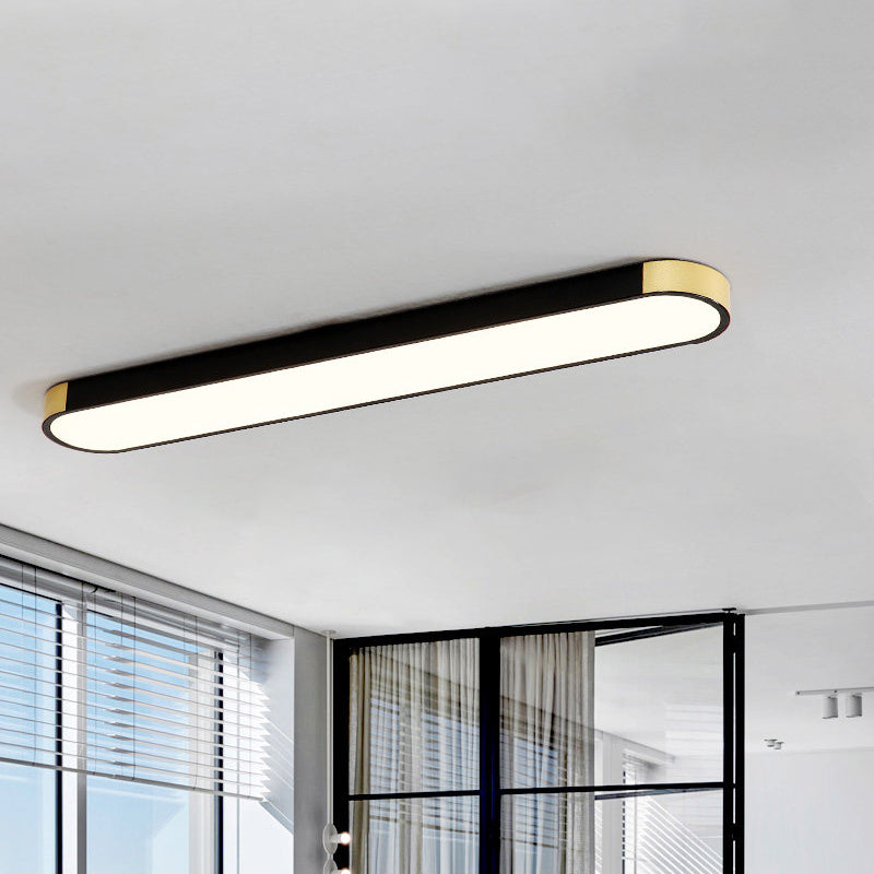 Minimalism LED Flush Light Fixture with Metal Shade White and Gold/Black and Gold Slim Rectangle Flush Mounted Lamp Black-Gold Clearhalo 'Ceiling Lights' 'Close To Ceiling Lights' 'Close to ceiling' 'Flush mount' Lighting' 536942