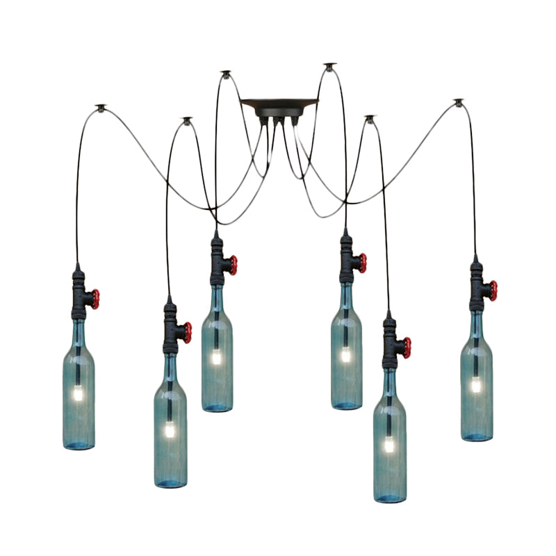 Blue Glass Black Swag Cluster Pendant Light Bottle 2/3/6 Lights Vintage Hanging Lamp Kit for Restaurant Clearhalo 'Ceiling Lights' 'Pendant Lights' 'Pendants' Lighting' 537022