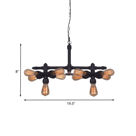 Metallic Black Hanging Chandelier Radial Pipe 10-Head Industrial Ceiling Pendant Lamp for Living Room Clearhalo 'Cast Iron' 'Ceiling Lights' 'Chandeliers' 'Industrial Chandeliers' 'Industrial' 'Metal' 'Middle Century Chandeliers' 'Rustic Chandeliers' 'Tiffany' Lighting' 537043