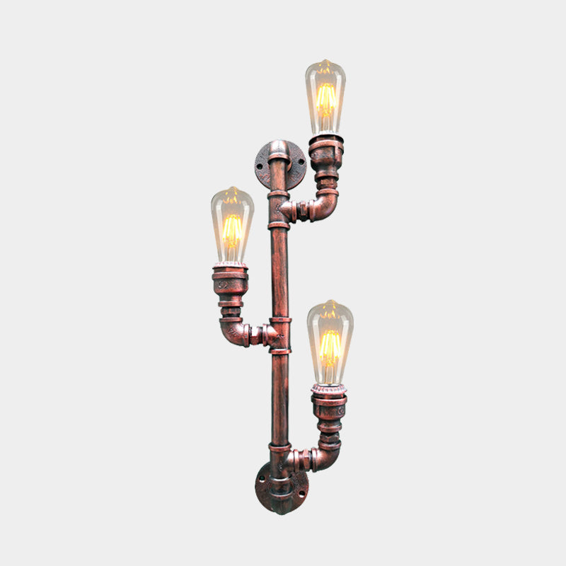 Metal Rust Finish Sconce Lighting Branch 3 Heads Vintage Wall Mount Pipe Lamp for Corner Clearhalo 'Art deco wall lights' 'Cast Iron' 'Glass' 'Industrial wall lights' 'Industrial' 'Middle century wall lights' 'Modern' 'Rustic wall lights' 'Tiffany' 'Traditional wall lights' 'Wall Lamps & Sconces' 'Wall Lights' Lighting' 537130