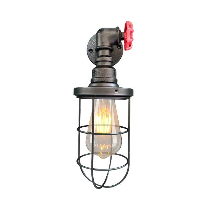 1-Light Wall Sconce Industrial Corridor Wall Lamp Fixture with Cage Metallic Shade in Black/Rust Clearhalo 'Art deco wall lights' 'Cast Iron' 'Glass' 'Industrial wall lights' 'Industrial' 'Middle century wall lights' 'Modern' 'Rustic wall lights' 'Tiffany' 'Traditional wall lights' 'Wall Lamps & Sconces' 'Wall Lights' Lighting' 537191