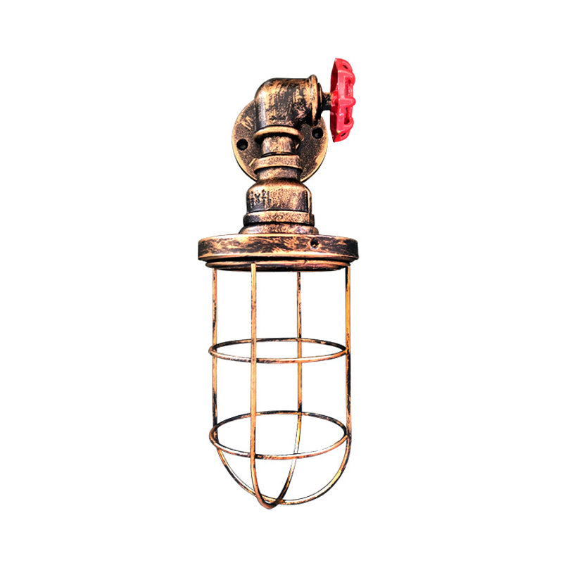 1-Light Wall Sconce Industrial Corridor Wall Lamp Fixture with Cage Metallic Shade in Black/Rust Clearhalo 'Art deco wall lights' 'Cast Iron' 'Glass' 'Industrial wall lights' 'Industrial' 'Middle century wall lights' 'Modern' 'Rustic wall lights' 'Tiffany' 'Traditional wall lights' 'Wall Lamps & Sconces' 'Wall Lights' Lighting' 537196