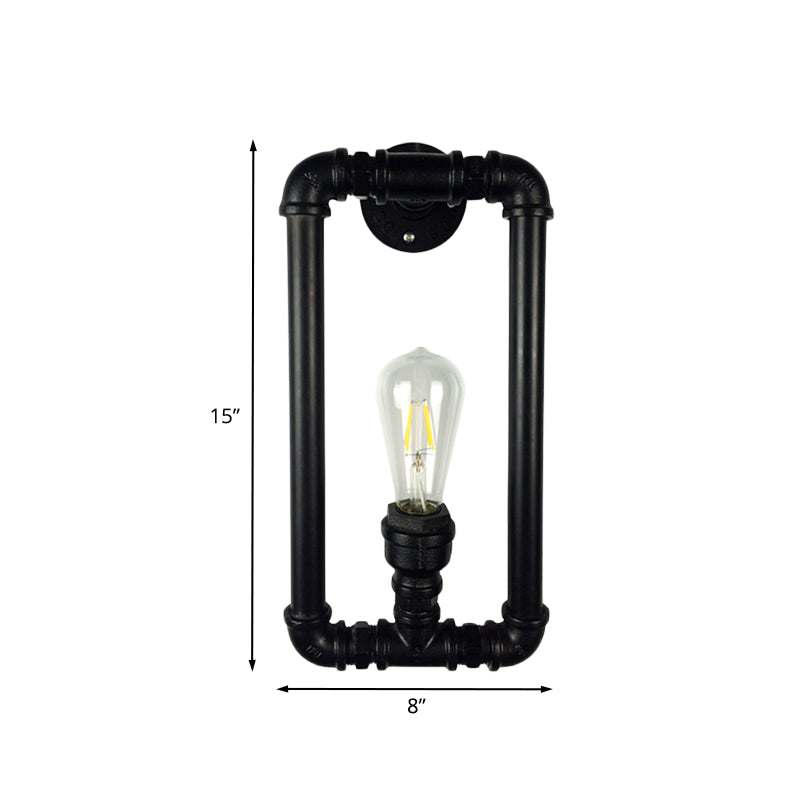 Black Rectangle Sconce Lighting Antiqued Iron 1-Bulb Coffee House Wall Mount Pipe Lamp Fixture Clearhalo 'Art deco wall lights' 'Cast Iron' 'Glass' 'Industrial wall lights' 'Industrial' 'Middle century wall lights' 'Modern' 'Rustic wall lights' 'Tiffany' 'Traditional wall lights' 'Wall Lamps & Sconces' 'Wall Lights' Lighting' 537220