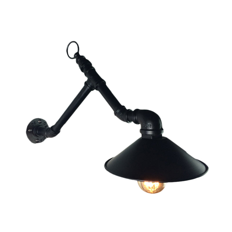 1-Head Wall Mount Sconce Industrial Outdoor Wall Lighting with Wide Flare Metallic Shade in Black Clearhalo 'Art deco wall lights' 'Cast Iron' 'Glass' 'Industrial wall lights' 'Industrial' 'Middle century wall lights' 'Modern' 'Rustic wall lights' 'Tiffany' 'Traditional wall lights' 'Wall Lamps & Sconces' 'Wall Lights' Lighting' 537238