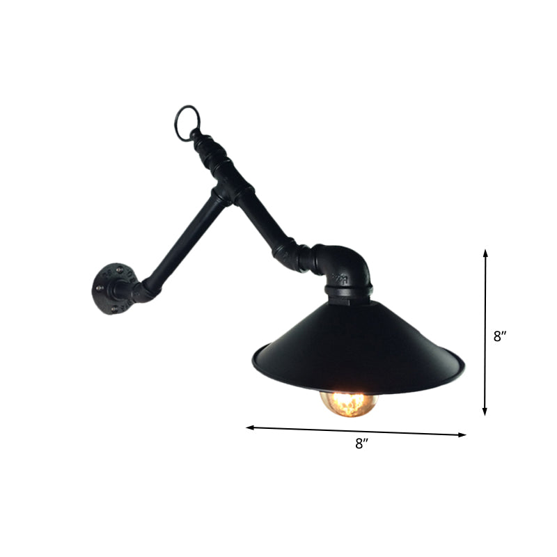 1-Head Wall Mount Sconce Industrial Outdoor Wall Lighting with Wide Flare Metallic Shade in Black Clearhalo 'Art deco wall lights' 'Cast Iron' 'Glass' 'Industrial wall lights' 'Industrial' 'Middle century wall lights' 'Modern' 'Rustic wall lights' 'Tiffany' 'Traditional wall lights' 'Wall Lamps & Sconces' 'Wall Lights' Lighting' 537240