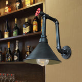 1 Light Pipe and Valve Sconce Rustic Black/Bronze Metal Wall Mount Sconce with Cone Shade for Restaurant Clearhalo 'Art deco wall lights' 'Cast Iron' 'Glass' 'Industrial wall lights' 'Industrial' 'Middle century wall lights' 'Modern' 'Rustic wall lights' 'Tiffany' 'Traditional wall lights' 'Wall Lamps & Sconces' 'Wall Lights' Lighting' 537255