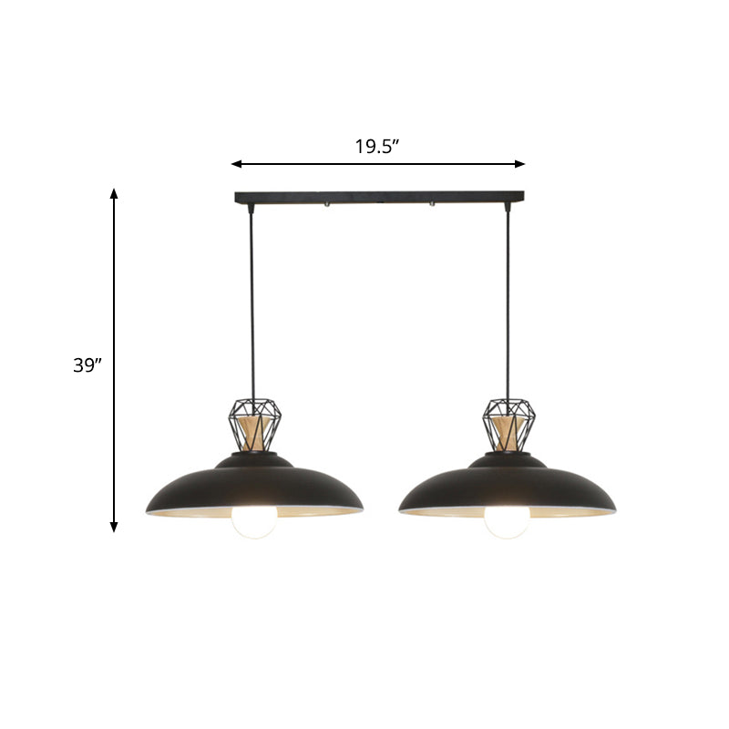 2 Heads Island Lighting Industrial Restaurant Pendant Lamp Fixture with Barn Metal Shade in Black Clearhalo 'Ceiling Lights' 'Island Lights' Lighting' 537314