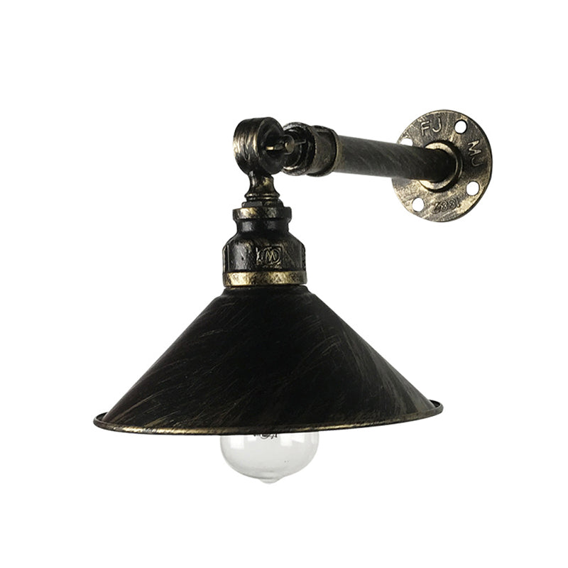Antique Brass 1-Bulb Sconce Lighting Vintage Metal Cone Shade Wall Mounted Lamp for Restaurant Clearhalo 'Art deco wall lights' 'Cast Iron' 'Glass' 'Industrial wall lights' 'Industrial' 'Middle century wall lights' 'Modern' 'Rustic wall lights' 'Tiffany' 'Traditional wall lights' 'Wall Lamps & Sconces' 'Wall Lights' Lighting' 537337