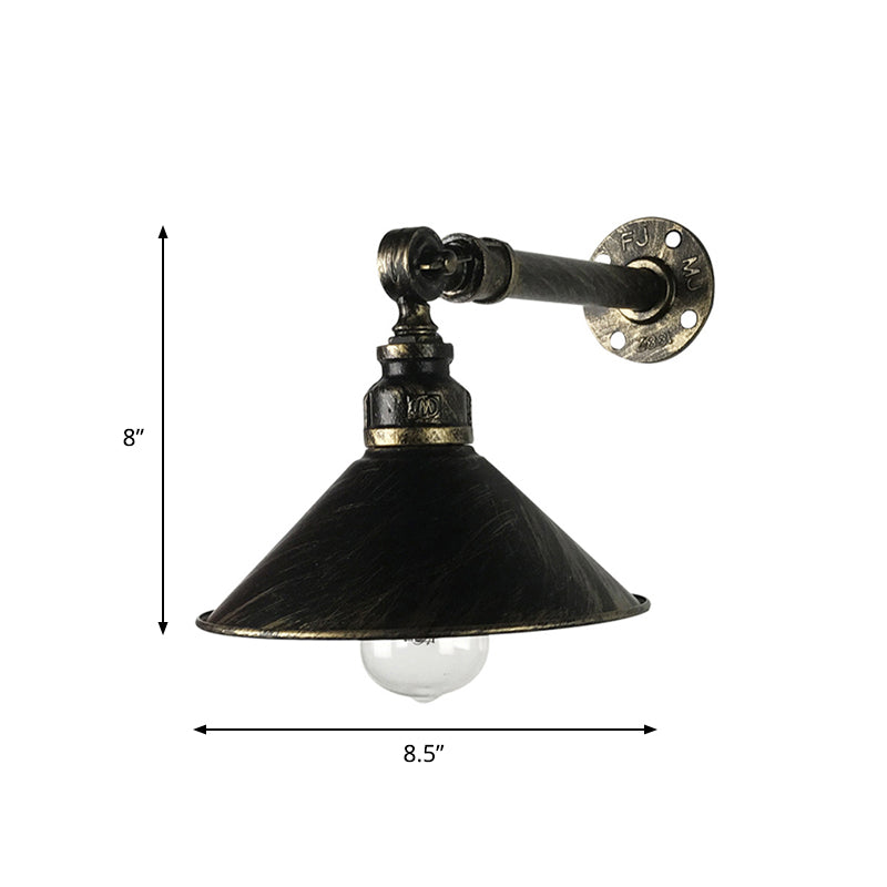 Antique Brass 1-Bulb Sconce Lighting Vintage Metal Cone Shade Wall Mounted Lamp for Restaurant Clearhalo 'Art deco wall lights' 'Cast Iron' 'Glass' 'Industrial wall lights' 'Industrial' 'Middle century wall lights' 'Modern' 'Rustic wall lights' 'Tiffany' 'Traditional wall lights' 'Wall Lamps & Sconces' 'Wall Lights' Lighting' 537338