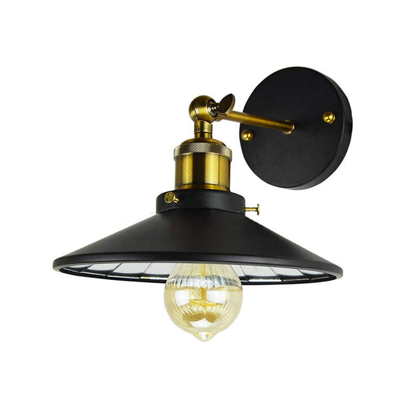 Antiqued Wide Flare Sconce Light Fixture 1 Head Metallic Wall Mounted Lamp in Black for Restaurant Clearhalo 'Art deco wall lights' 'Cast Iron' 'Glass' 'Industrial wall lights' 'Industrial' 'Middle century wall lights' 'Modern' 'Rustic wall lights' 'Tiffany' 'Traditional wall lights' 'Wall Lamps & Sconces' 'Wall Lights' Lighting' 537346