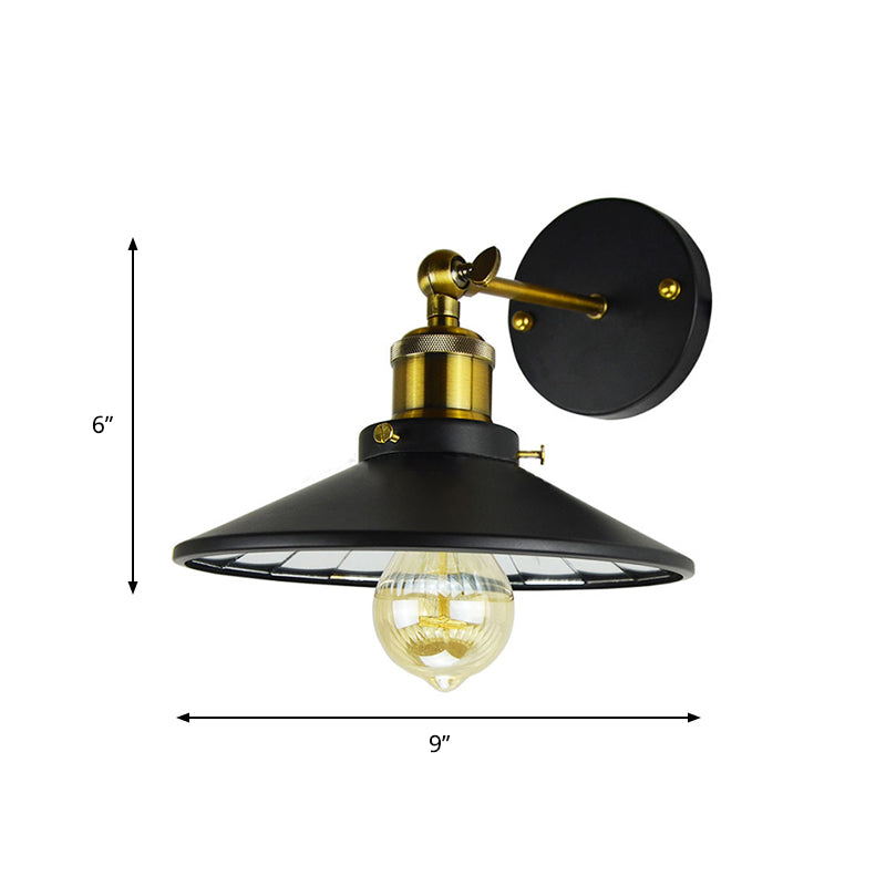 Antiqued Wide Flare Sconce Light Fixture 1 Head Metallic Wall Mounted Lamp in Black for Restaurant Clearhalo 'Art deco wall lights' 'Cast Iron' 'Glass' 'Industrial wall lights' 'Industrial' 'Middle century wall lights' 'Modern' 'Rustic wall lights' 'Tiffany' 'Traditional wall lights' 'Wall Lamps & Sconces' 'Wall Lights' Lighting' 537348