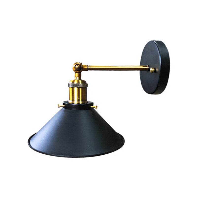 Cone Corner Wall Light Sconce Vintage Iron 1-Bulb Black and Brass Wall Lamp Fixture with/without Plug In Cord Clearhalo 'Art deco wall lights' 'Cast Iron' 'Glass' 'Industrial wall lights' 'Industrial' 'Middle century wall lights' 'Modern' 'Rustic wall lights' 'Tiffany' 'Traditional wall lights' 'Wall Lamps & Sconces' 'Wall Lights' Lighting' 537351