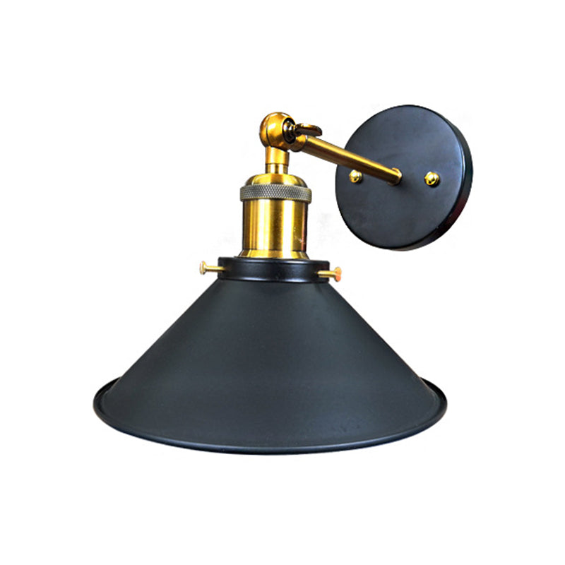 Cone Corner Wall Light Sconce Vintage Iron 1-Bulb Black and Brass Wall Lamp Fixture with/without Plug In Cord Clearhalo 'Art deco wall lights' 'Cast Iron' 'Glass' 'Industrial wall lights' 'Industrial' 'Middle century wall lights' 'Modern' 'Rustic wall lights' 'Tiffany' 'Traditional wall lights' 'Wall Lamps & Sconces' 'Wall Lights' Lighting' 537352