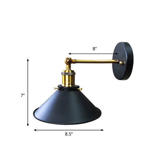 Cone Corner Wall Light Sconce Vintage Iron 1-Bulb Black and Brass Wall Lamp Fixture with/without Plug In Cord Clearhalo 'Art deco wall lights' 'Cast Iron' 'Glass' 'Industrial wall lights' 'Industrial' 'Middle century wall lights' 'Modern' 'Rustic wall lights' 'Tiffany' 'Traditional wall lights' 'Wall Lamps & Sconces' 'Wall Lights' Lighting' 537353