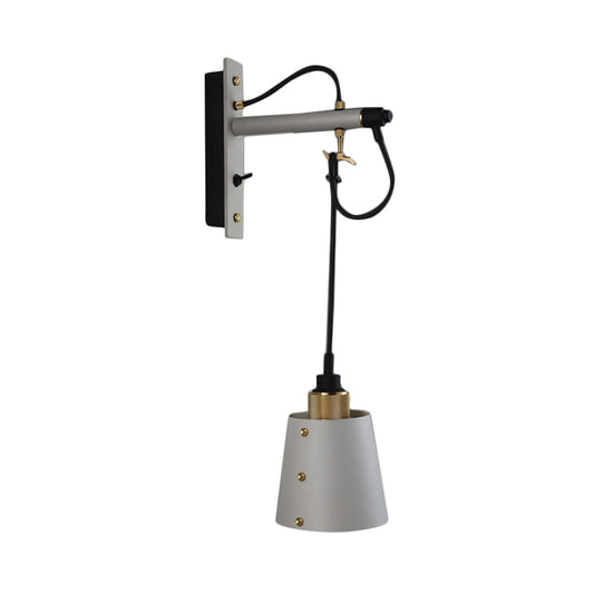 Bell Bedroom Sconce Light Vintage Iron 1-Light Black/White Finish Wall Lamp with Suspending Cord Clearhalo 'Cast Iron' 'Glass' 'Industrial' 'Modern wall lights' 'Modern' 'Tiffany' 'Traditional wall lights' 'Wall Lamps & Sconces' 'Wall Lights' Lighting' 537400