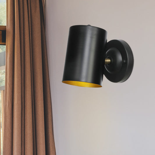 1 Light Cylindrical Wall Light Fixture Farmhouse Black Finish Metallic Wall Mount Sconce for Bedside, 4"/6" W Black 4" Clearhalo 'Art deco wall lights' 'Cast Iron' 'Glass' 'Industrial wall lights' 'Industrial' 'Middle century wall lights' 'Modern' 'Rustic wall lights' 'Tiffany' 'Traditional wall lights' 'Wall Lamps & Sconces' 'Wall Lights' Lighting' 537406