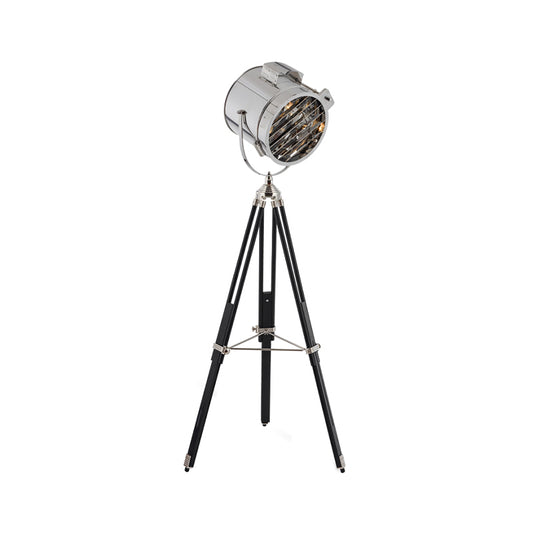 Metallic Cylinder Spotlight Industrial Style 1 Head Living Room Floor Lamp in Black/Wood with Tripod Clearhalo 'Floor Lamps' 'Lamps' Lighting' 537629