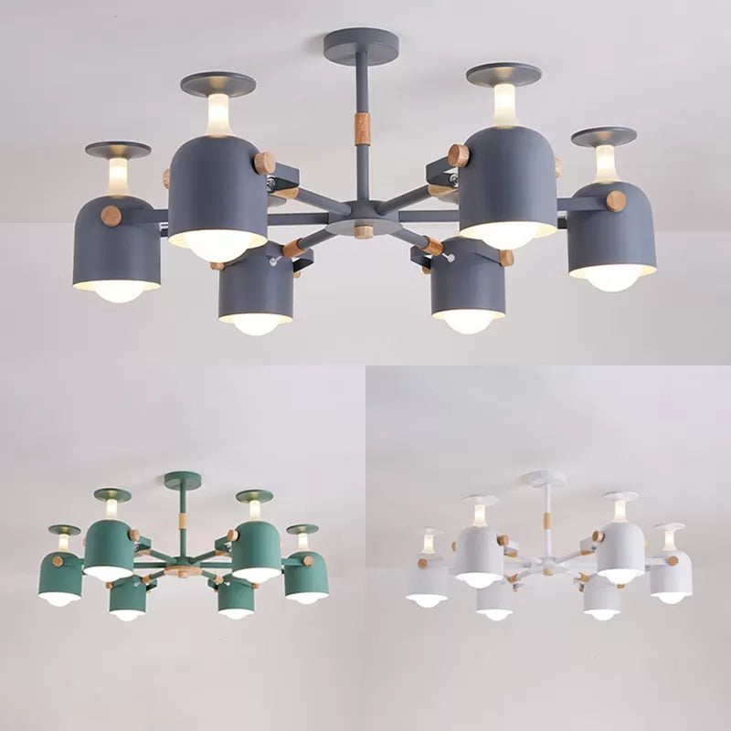 Macaron Colored Goblet Chandelier 6 Heads Nordic Metal Hanging Light for Study Room Clearhalo 'Ceiling Lights' 'Chandeliers' Lighting' options 53770