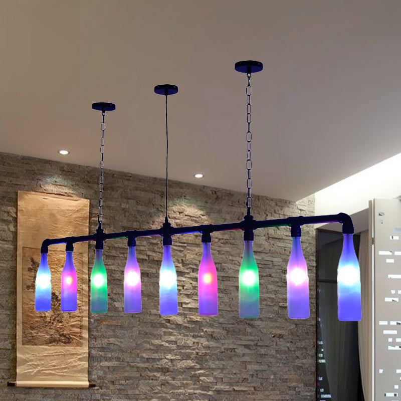 9 Lights Island Pendant Light Art Deco Wine Bottle Colorful Glass Hanging Ceiling Lamp in Black for Bar Clearhalo 'Ceiling Lights' 'Chandeliers' 'Glass shade' 'Glass' 'Island Lights' Lighting' 537704