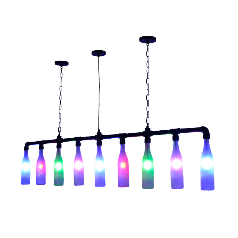 9 Lights Island Pendant Light Art Deco Wine Bottle Colorful Glass Hanging Ceiling Lamp in Black for Bar Clearhalo 'Ceiling Lights' 'Chandeliers' 'Glass shade' 'Glass' 'Island Lights' Lighting' 537705