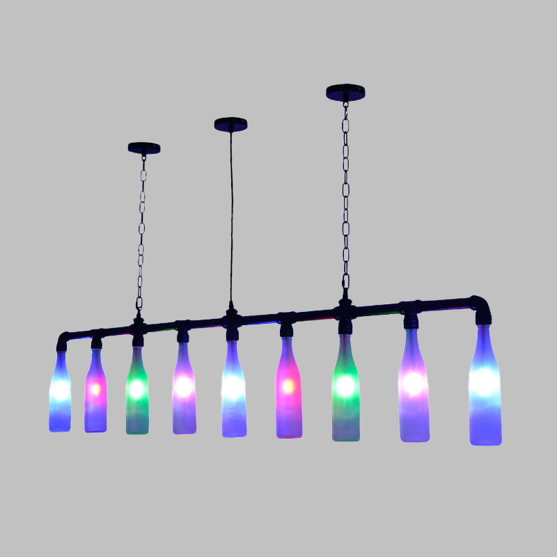 9 Lights Island Pendant Light Art Deco Wine Bottle Colorful Glass Hanging Ceiling Lamp in Black for Bar Clearhalo 'Ceiling Lights' 'Chandeliers' 'Glass shade' 'Glass' 'Island Lights' Lighting' 537706