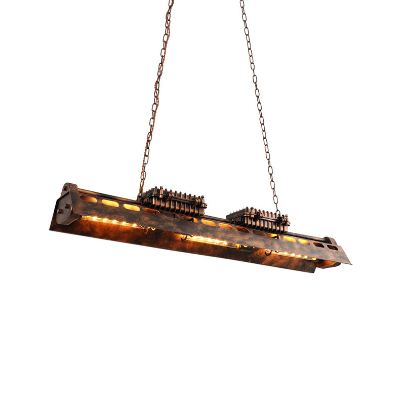 Rust Linear Island Lighting Fixture Vintage Metal 3 Heads Bar Ceiling Pendant Lamp Clearhalo 'Ceiling Lights' 'Island Lights' Lighting' 537711