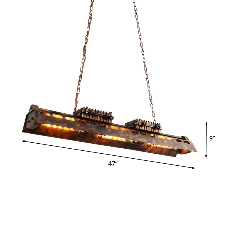 Rust Linear Island Lighting Fixture Vintage Metal 3 Heads Bar Ceiling Pendant Lamp Clearhalo 'Ceiling Lights' 'Island Lights' Lighting' 537712