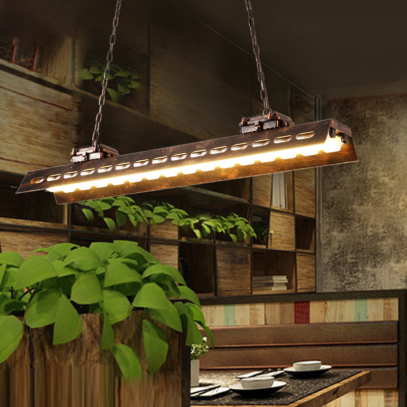 Rectangle Restaurant Island Lighting Antiqued Iron 2 Bulbs Rust Finish Ceiling Hang Fixture Rust Clearhalo 'Ceiling Lights' 'Island Lights' Lighting' 537713