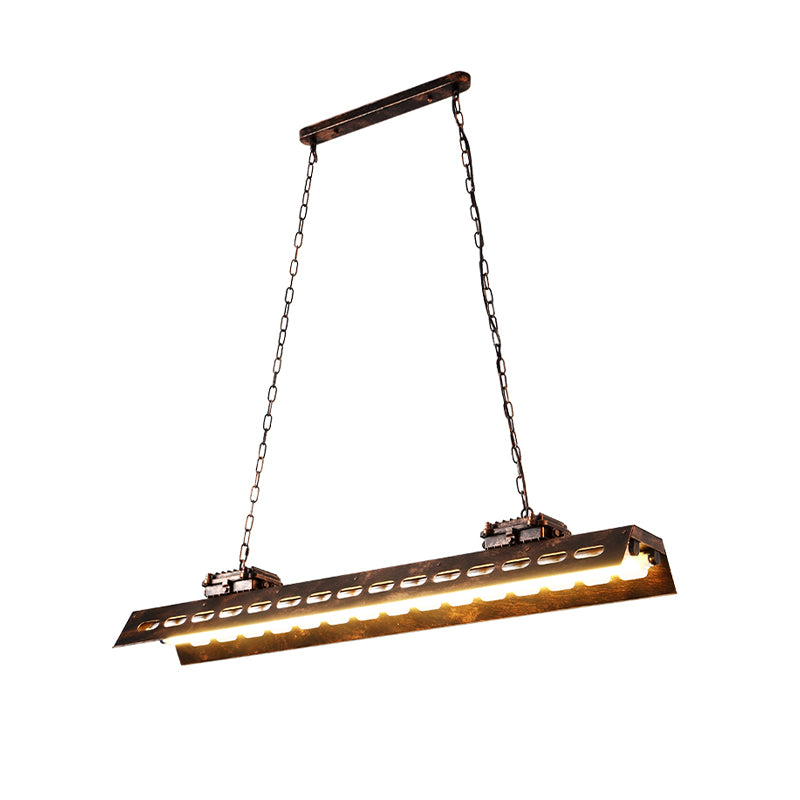 Rectangle Restaurant Island Lighting Antiqued Iron 2 Bulbs Rust Finish Ceiling Hang Fixture Clearhalo 'Ceiling Lights' 'Island Lights' Lighting' 537716