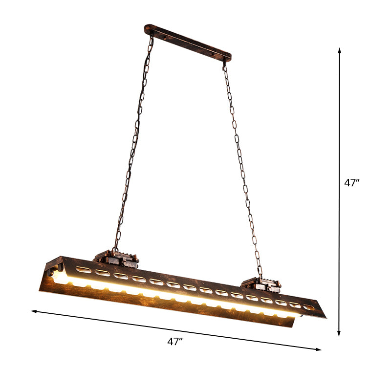 Rectangle Restaurant Island Lighting Antiqued Iron 2 Bulbs Rust Finish Ceiling Hang Fixture Clearhalo 'Ceiling Lights' 'Island Lights' Lighting' 537717