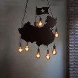 Iron Panel Black Hanging Light Kit Map and Flag Shape 7 Bulbs Industrial Island Pendant Lamp Black Clearhalo 'Ceiling Lights' 'Island Lights' Lighting' 537718